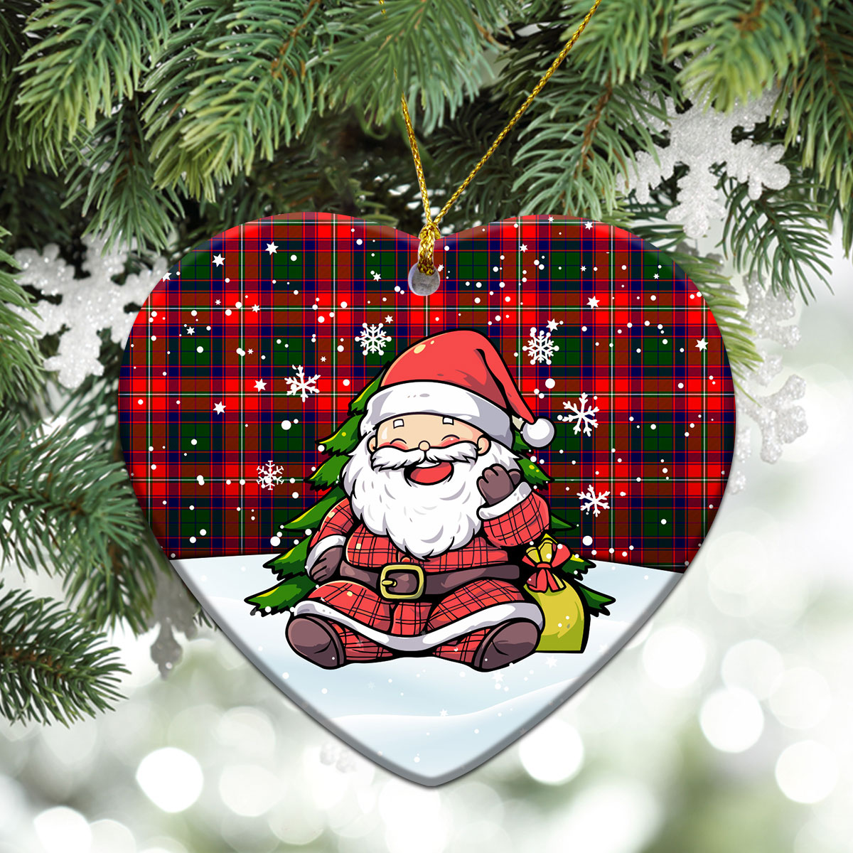 Hopkirk Tartan Christmas Ceramic Ornament - Scottish Santa Style