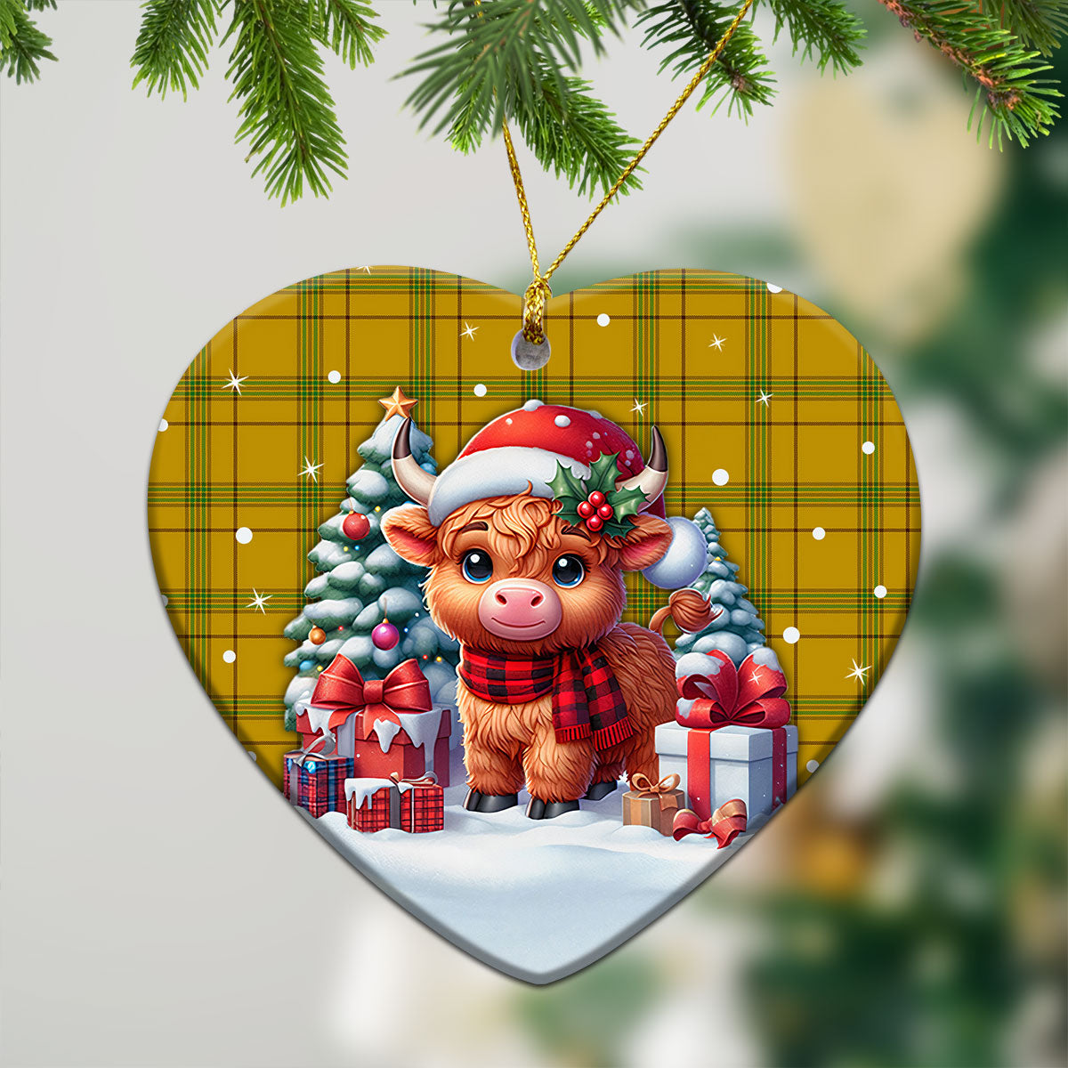 Houston Tartan Christmas Ceramic Ornament - Highland Cow Winter Style