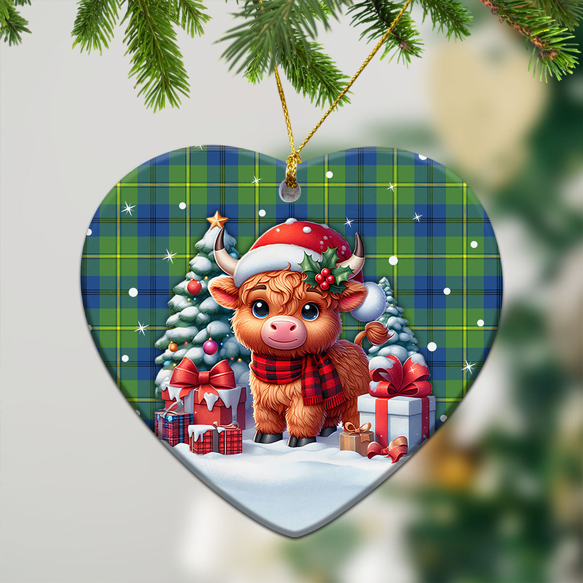 Johnson Ancient Tartan Christmas Ceramic Ornament - Highland Cow Winter Style