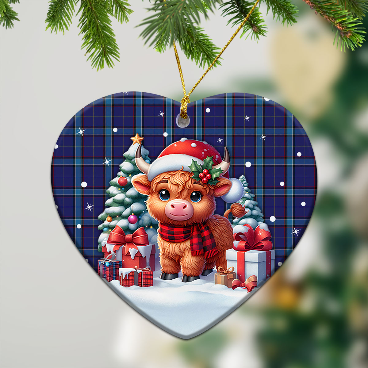 Kirkaldy Tartan Christmas Ceramic Ornament - Highland Cow Winter Style