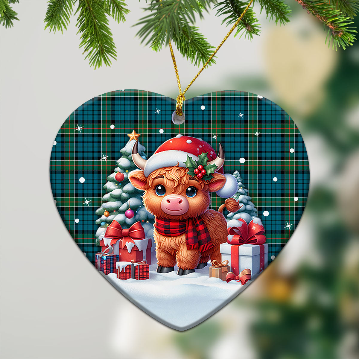 Kirkpatrick Ancient Tartan Christmas Ceramic Ornament - Highland Cow Winter Style