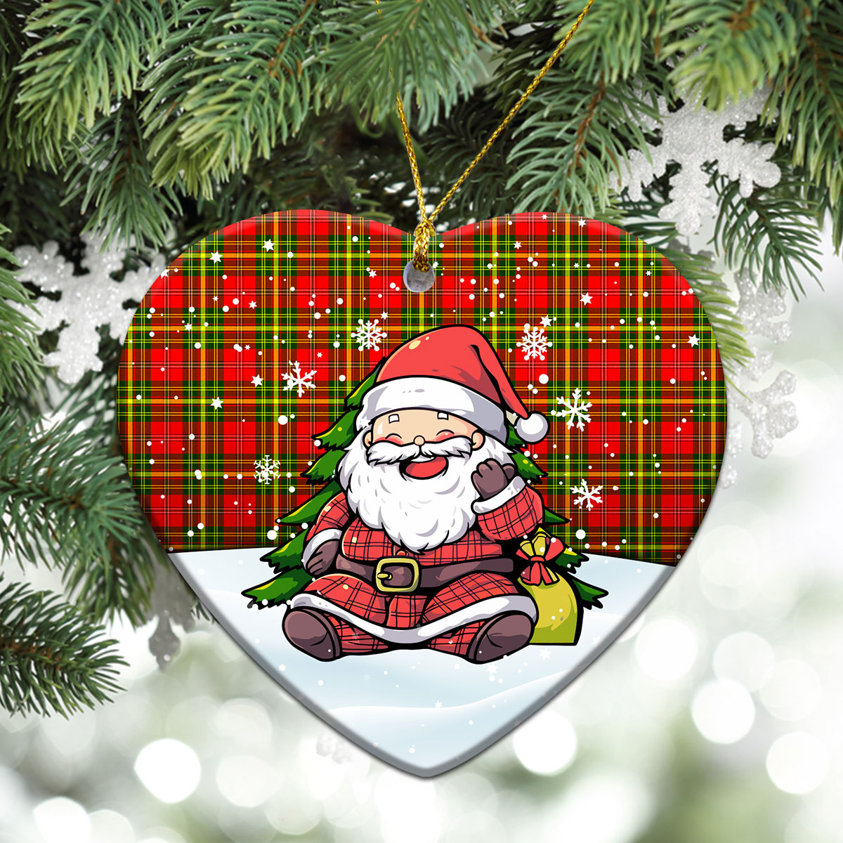 Leask Tartan Christmas Ceramic Ornament - Scottish Santa Style