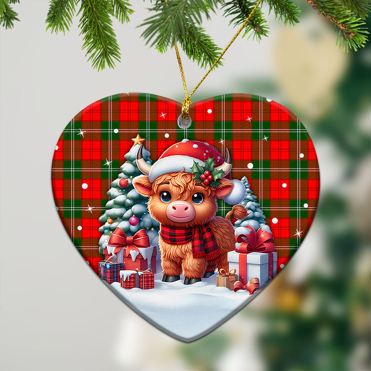 Lennox (Lennox Kincaid) Tartan Christmas Ceramic Ornament - Highland Cow Winter Style