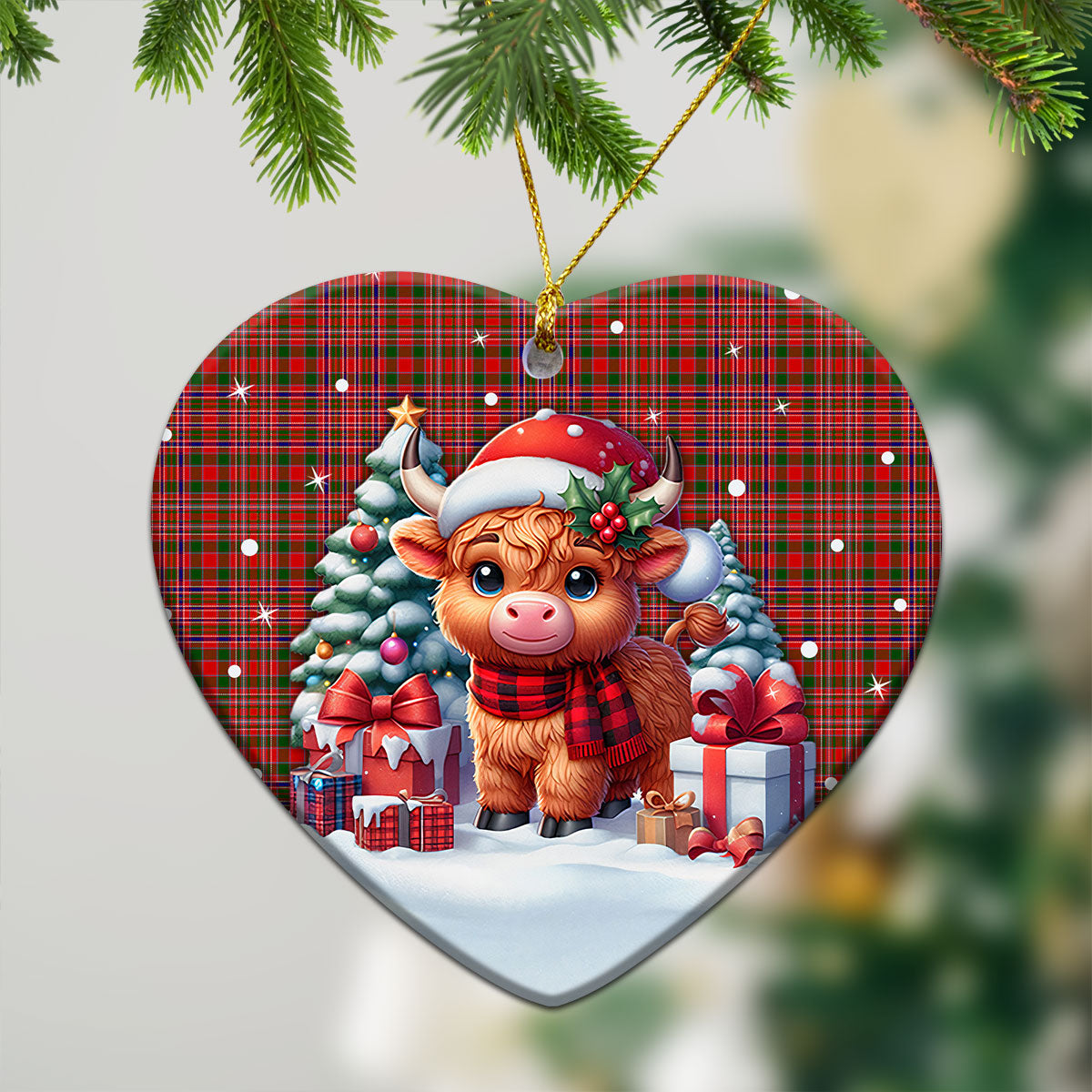 MacAlister Modern Tartan Christmas Ceramic Ornament - Highland Cow Winter Style