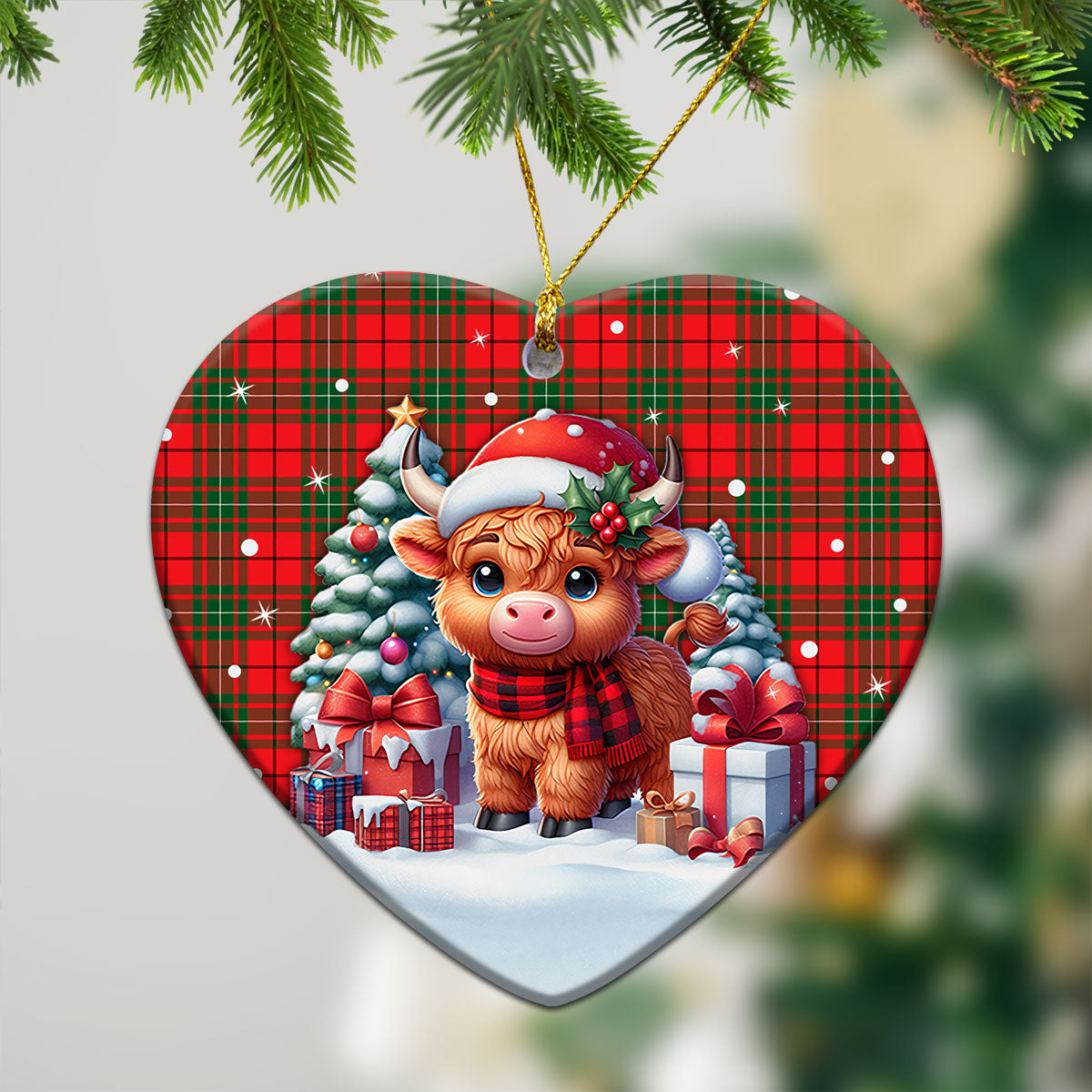 MacAulay Modern Tartan Christmas Ceramic Ornament - Highland Cow Winter Style