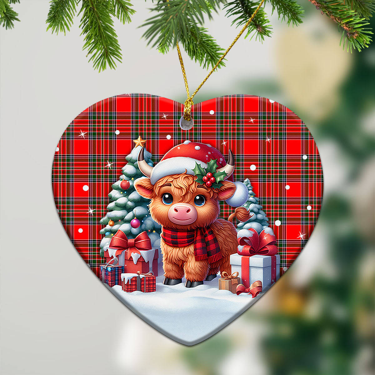 MacBain Tartan Christmas Ceramic Ornament - Highland Cow Winter Style