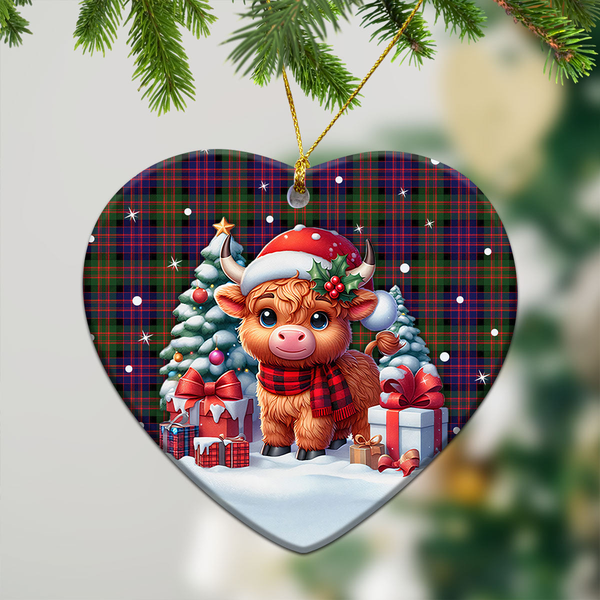 MacBrayne Tartan Christmas Ceramic Ornament - Highland Cow Winter Style