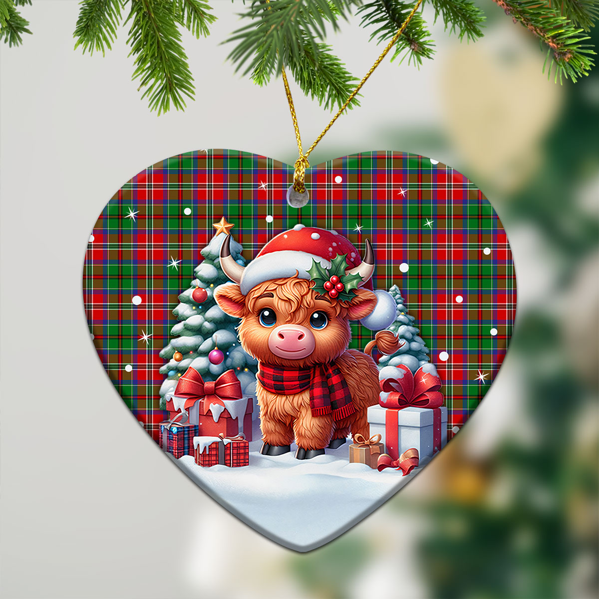 MacCulloch (McCulloch) Tartan Christmas Ceramic Ornament - Highland Cow Winter Style