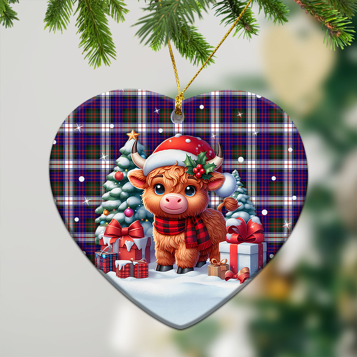 MacDonald Dress Modern Tartan Christmas Ceramic Ornament - Highland Cow Winter Style