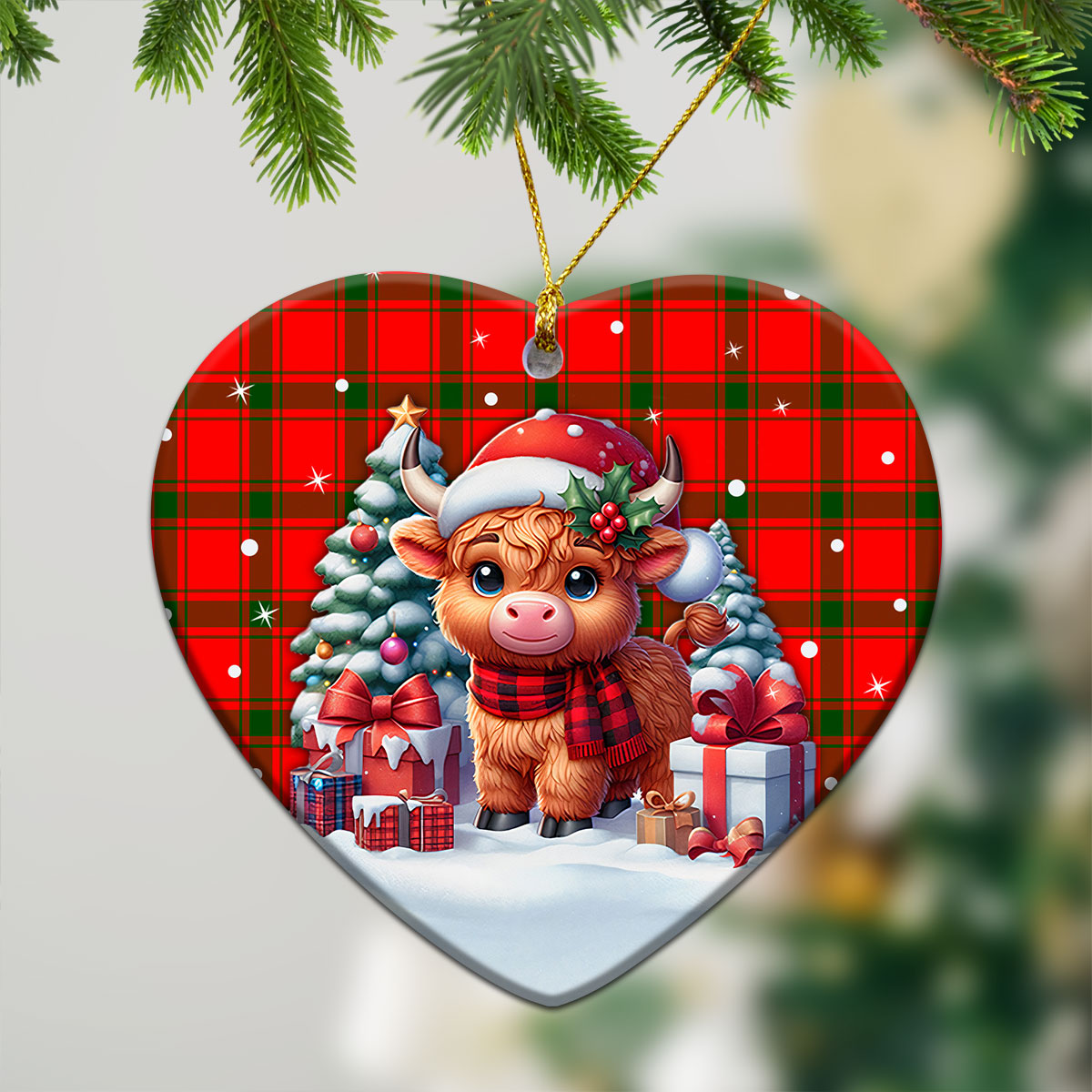 MacDonald of Sleat Tartan Christmas Ceramic Ornament - Highland Cow Winter Style