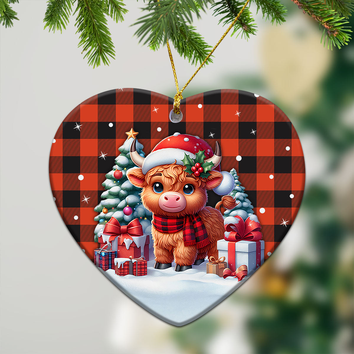 MacGregor Rob Roy Ancient Tartan Christmas Ceramic Ornament - Highland Cow Winter Style