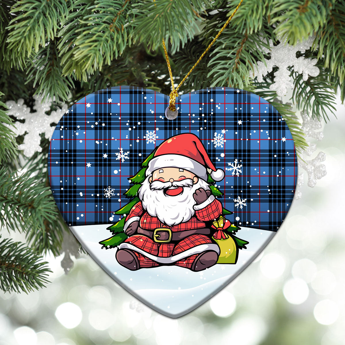 MacKay Blue Tartan Christmas Ceramic Ornament - Scottish Santa Style