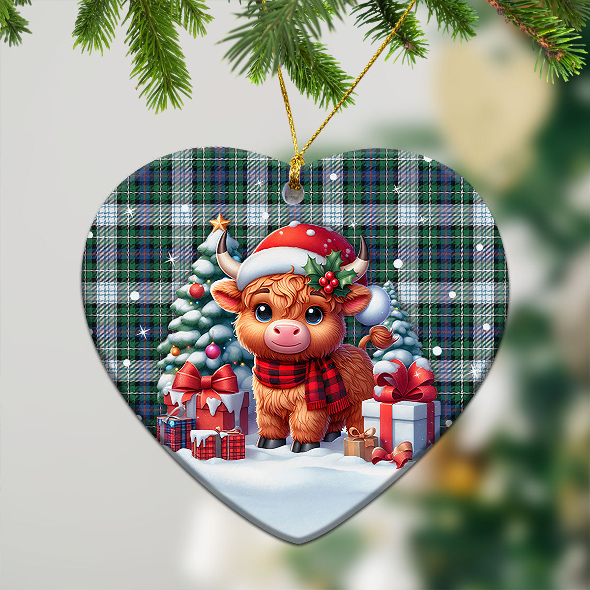 MacKenzie Dress Ancient Tartan Christmas Ceramic Ornament - Highland Cow Winter Style