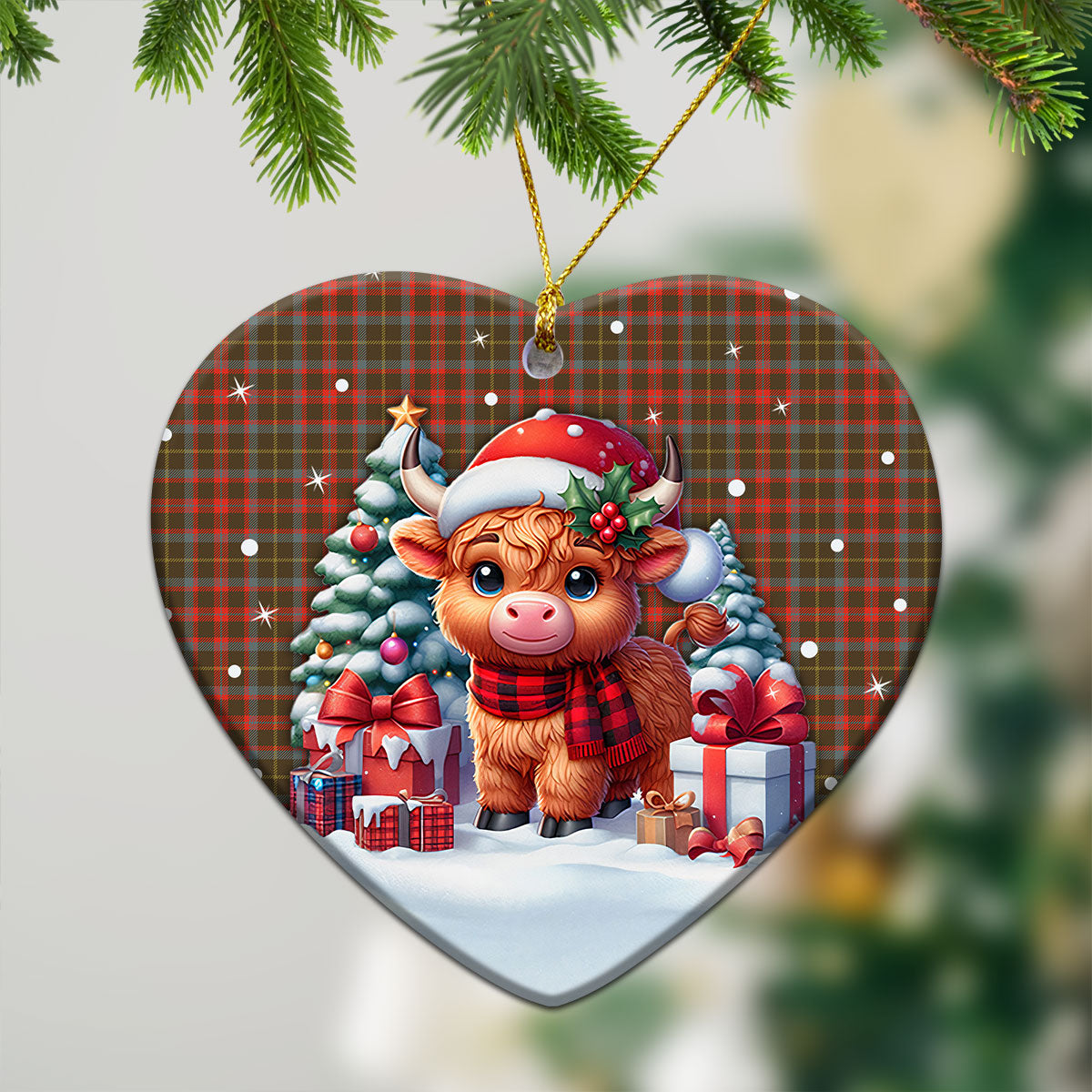 MacKintosh Hunting Weathered Tartan Christmas Ceramic Ornament - Highland Cow Winter Style