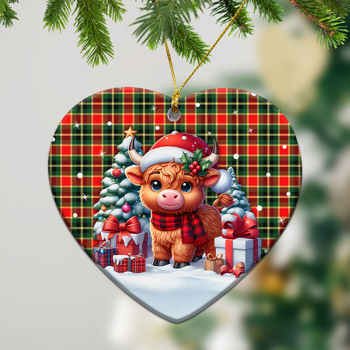 MacLachlan Hunting Modern Tartan Christmas Ceramic Ornament - Highland Cow Winter Style