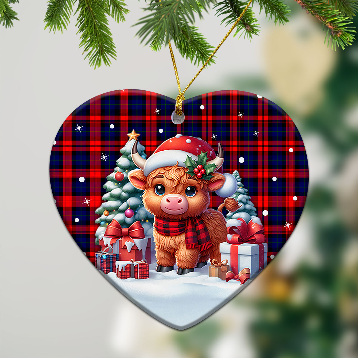 MacLachlan Modern Tartan Christmas Ceramic Ornament - Highland Cow Winter Style