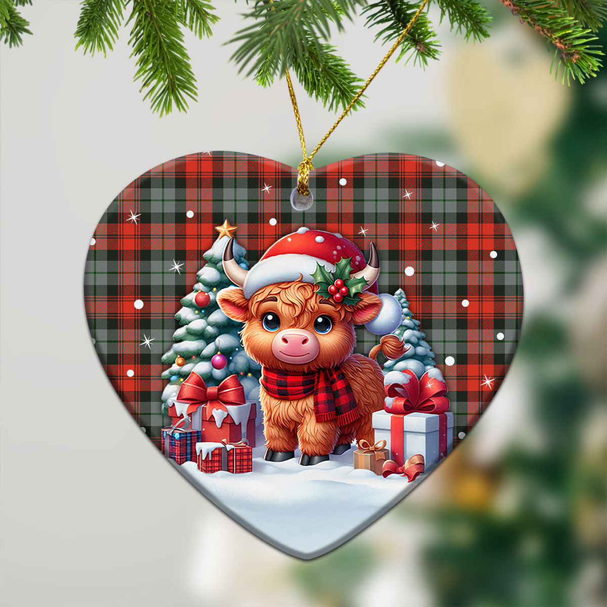 MacLachlan Weathered Tartan Christmas Ceramic Ornament - Highland Cow Winter Style