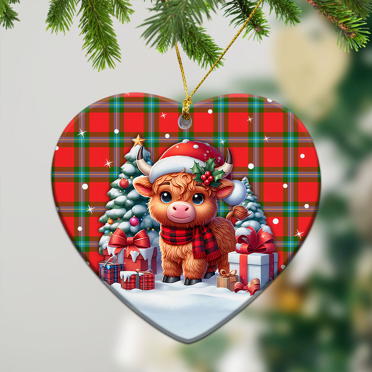 MacLaine of Loch Buie Tartan Christmas Ceramic Ornament - Highland Cow Winter Style