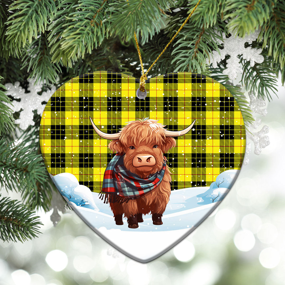 MacLeod of Lewis Modern Tartan Christmas Ceramic Ornament - Highland Cows Snow Style