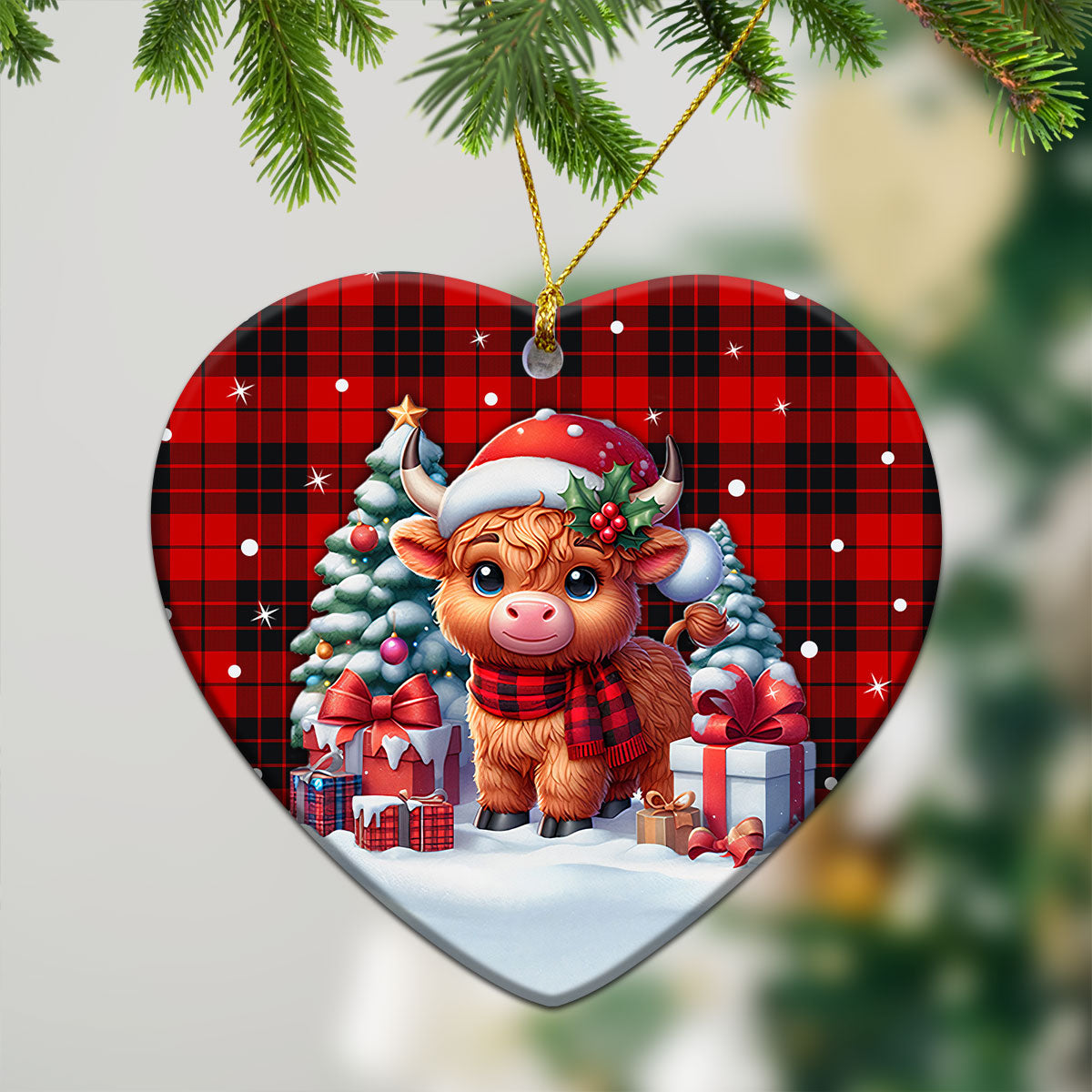 MacLeod of Raasay Tartan Christmas Ceramic Ornament - Highland Cow Winter Style