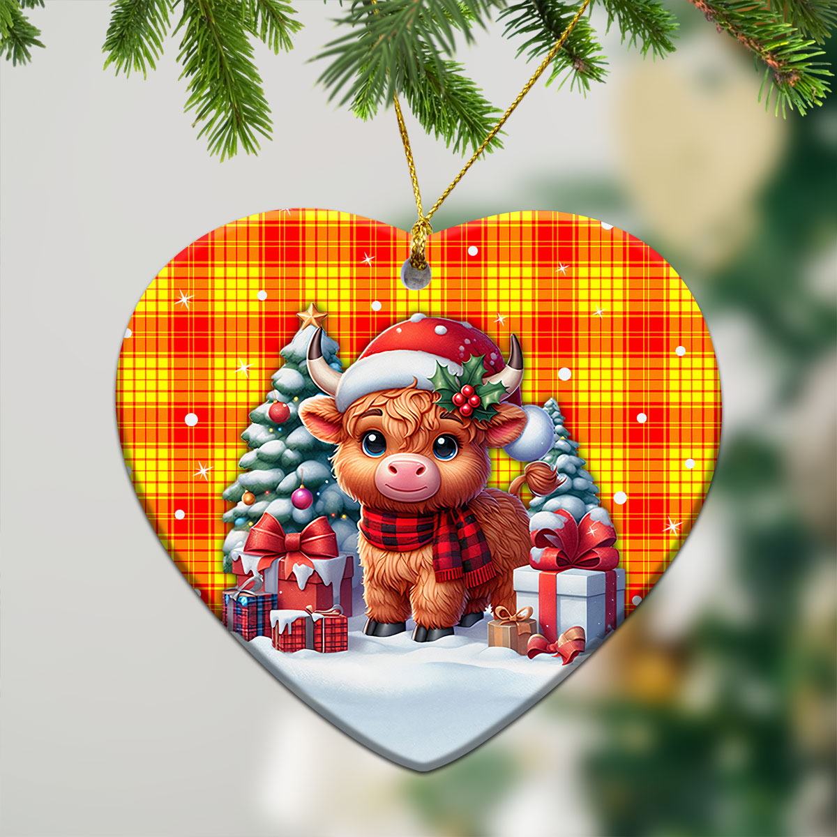 MacMillan Clan Tartan Christmas Ceramic Ornament - Highland Cow Winter Style