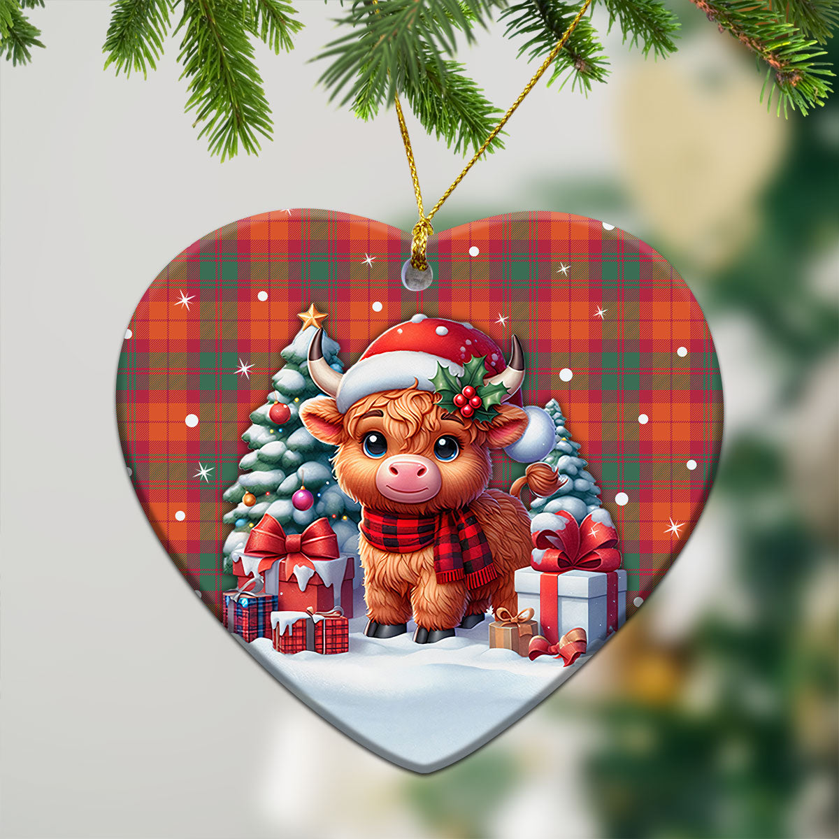 MacNab Ancient Tartan Christmas Ceramic Ornament - Highland Cow Winter Style