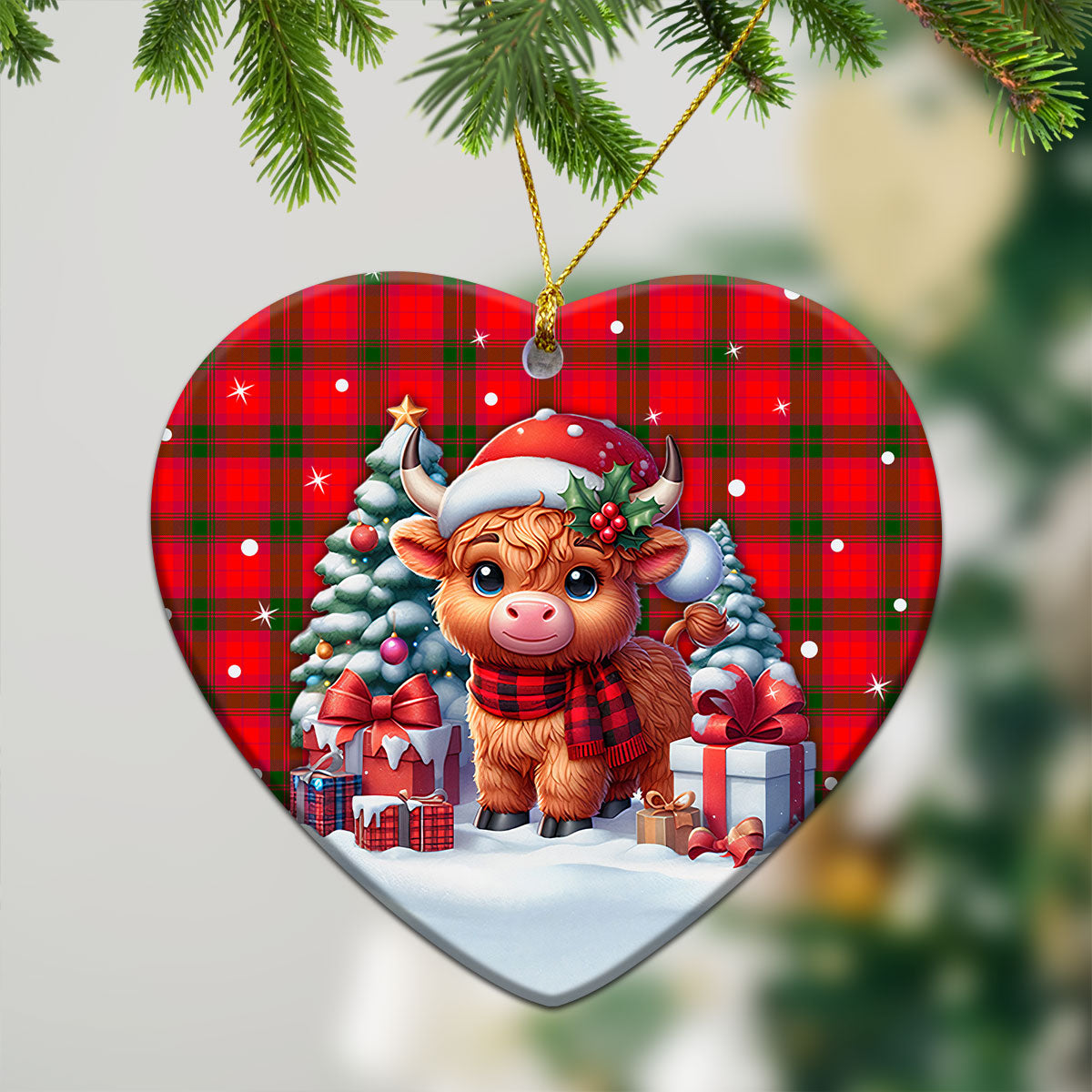 MacNab Modern Tartan Christmas Ceramic Ornament - Highland Cow Winter Style