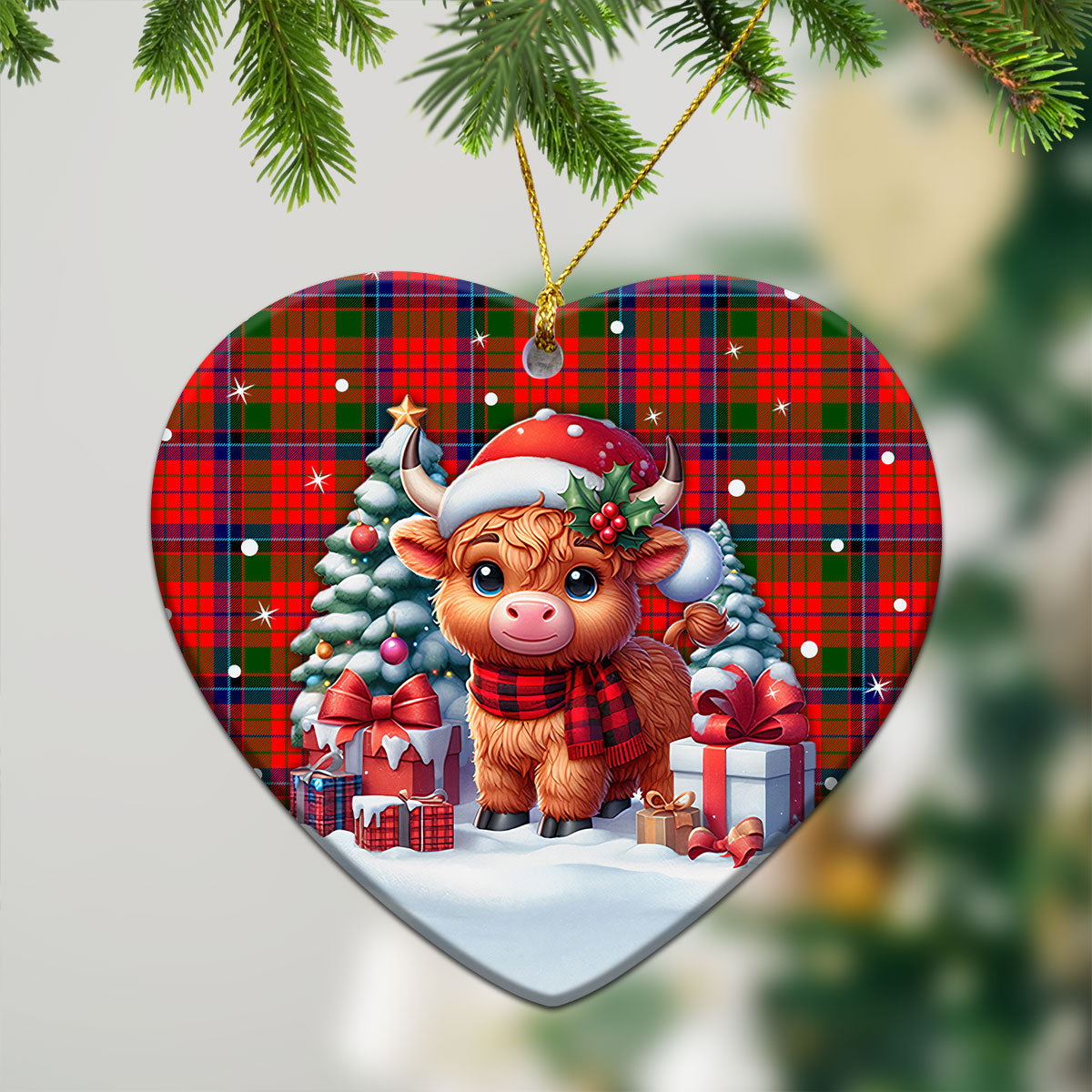 MacNicol (of Scorrybreac) Tartan Christmas Ceramic Ornament - Highland Cow Winter Style