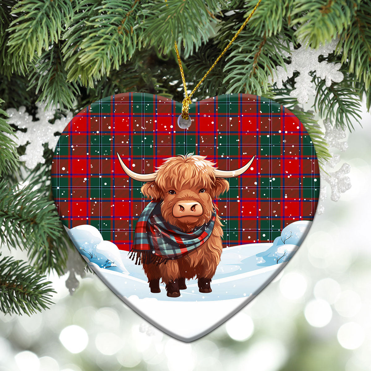 MacPhail Clan Tartan Christmas Ceramic Ornament - Highland Cows Snow Style