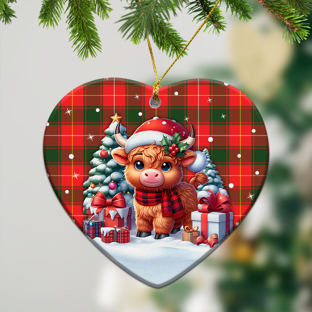 MacPhee Modern Tartan Christmas Ceramic Ornament - Highland Cow Winter Style