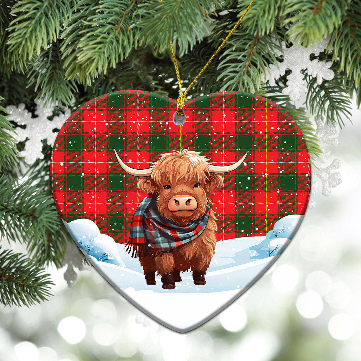 MacPhee Modern Tartan Christmas Ceramic Ornament - Highland Cows Snow Style