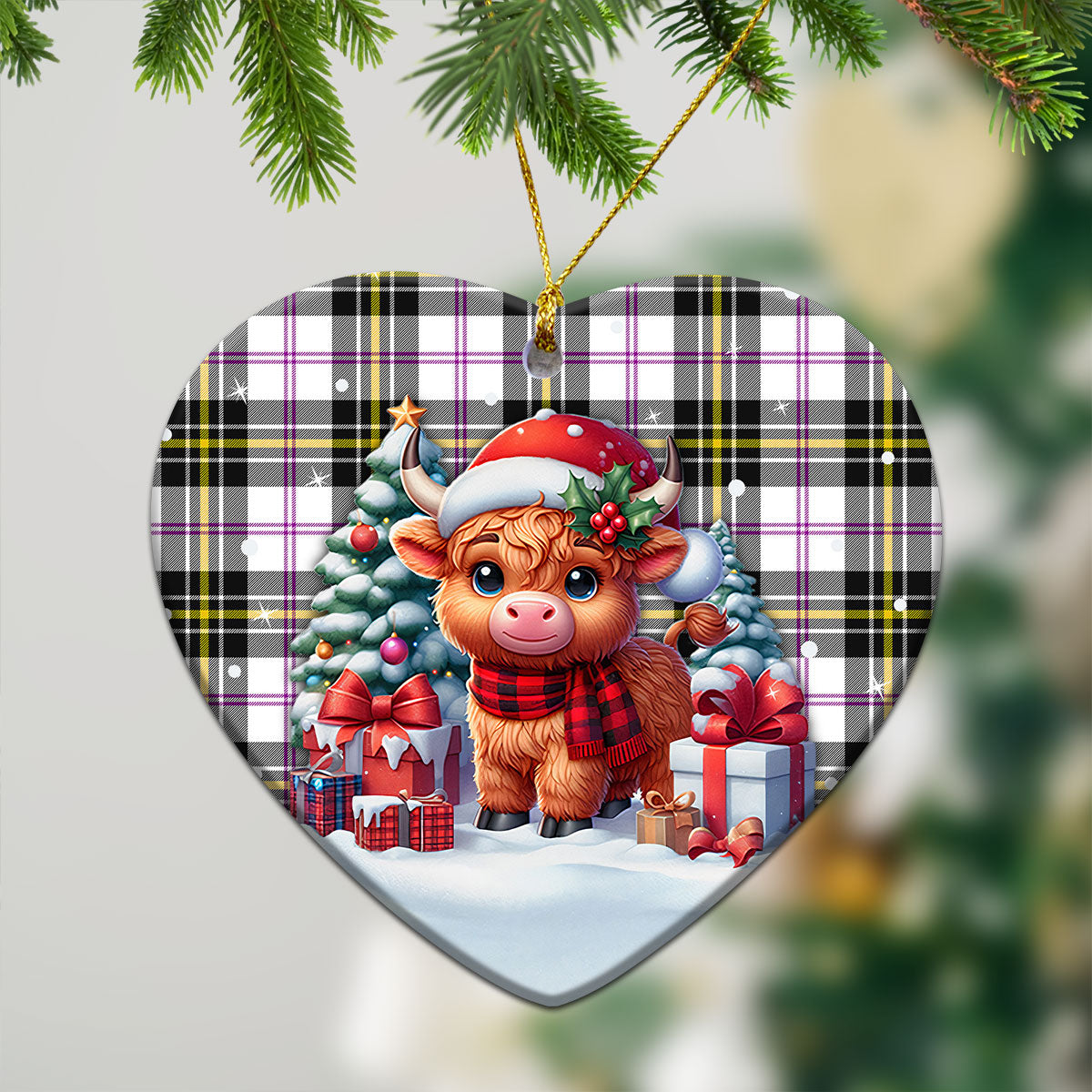 MacPherson Dress Modern Tartan Christmas Ceramic Ornament - Highland Cow Winter Style