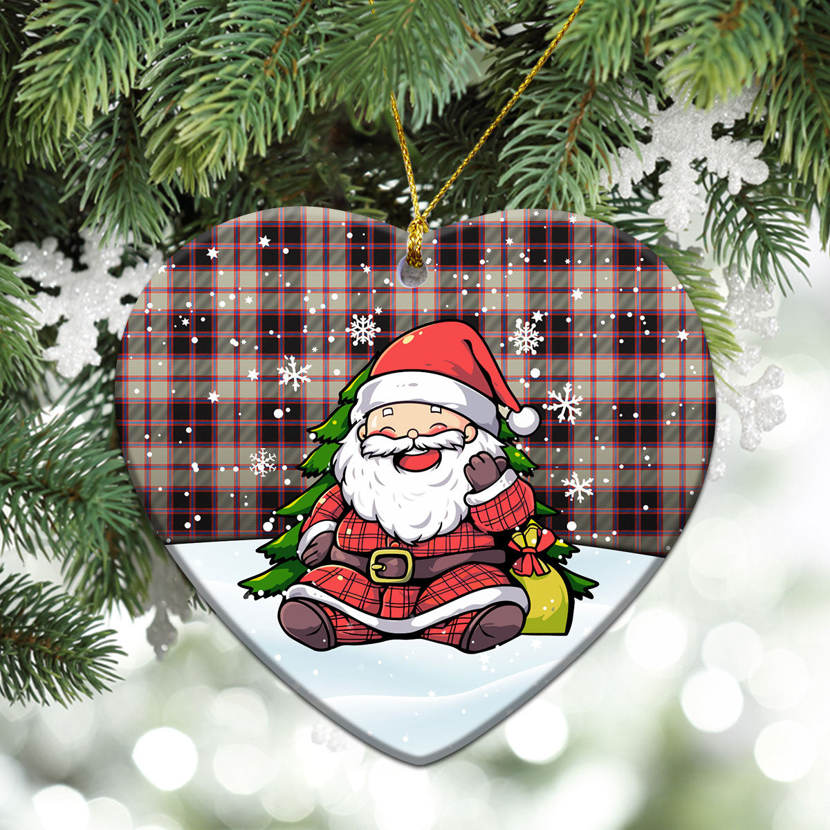 MacPherson Hunting Ancient Tartan Christmas Ceramic Ornament - Scottish Santa Style