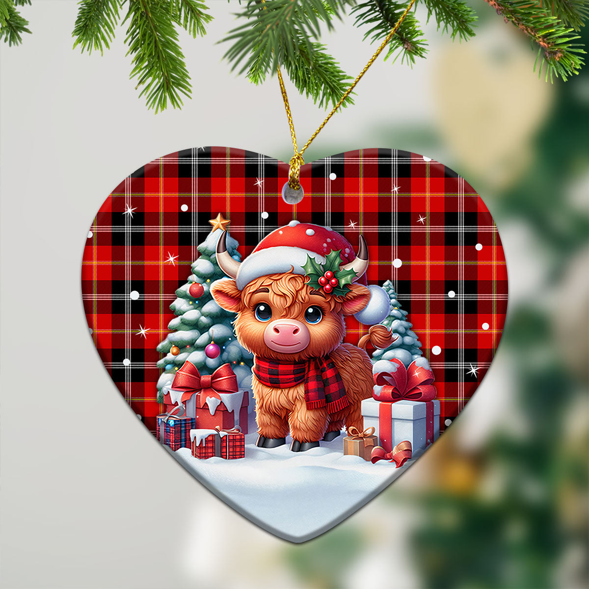 Majoribanks Tartan Christmas Ceramic Ornament - Highland Cow Winter Style