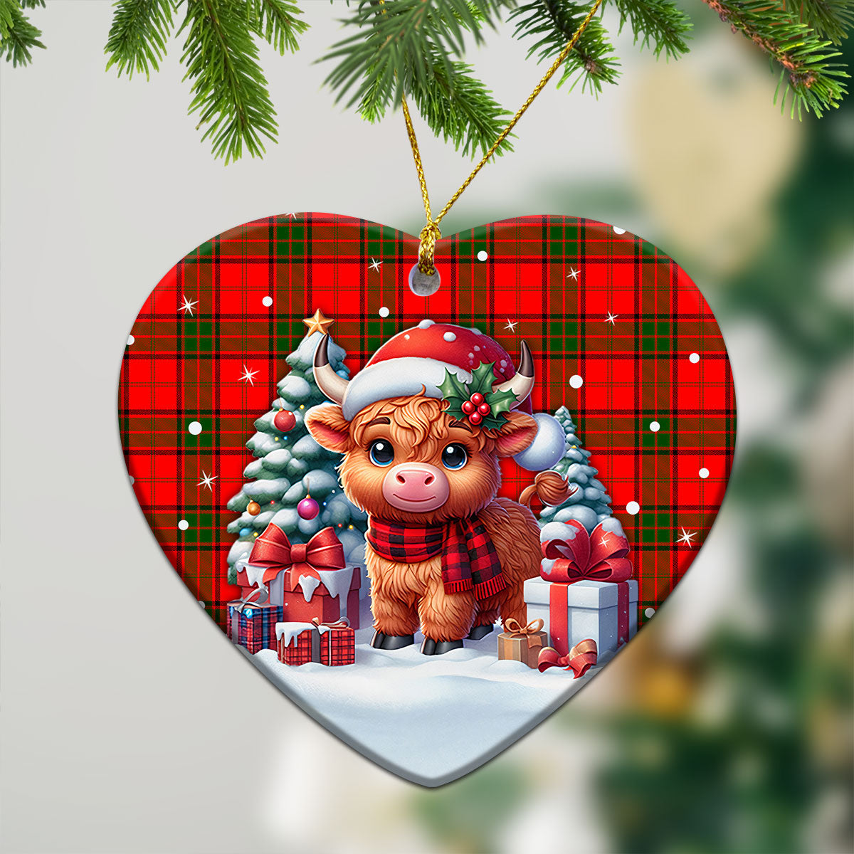 Maxtone Tartan Christmas Ceramic Ornament - Highland Cow Winter Style