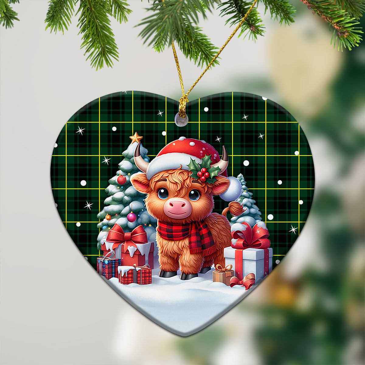 McArthur Modern Tartan Christmas Ceramic Ornament - Highland Cow Winter Style