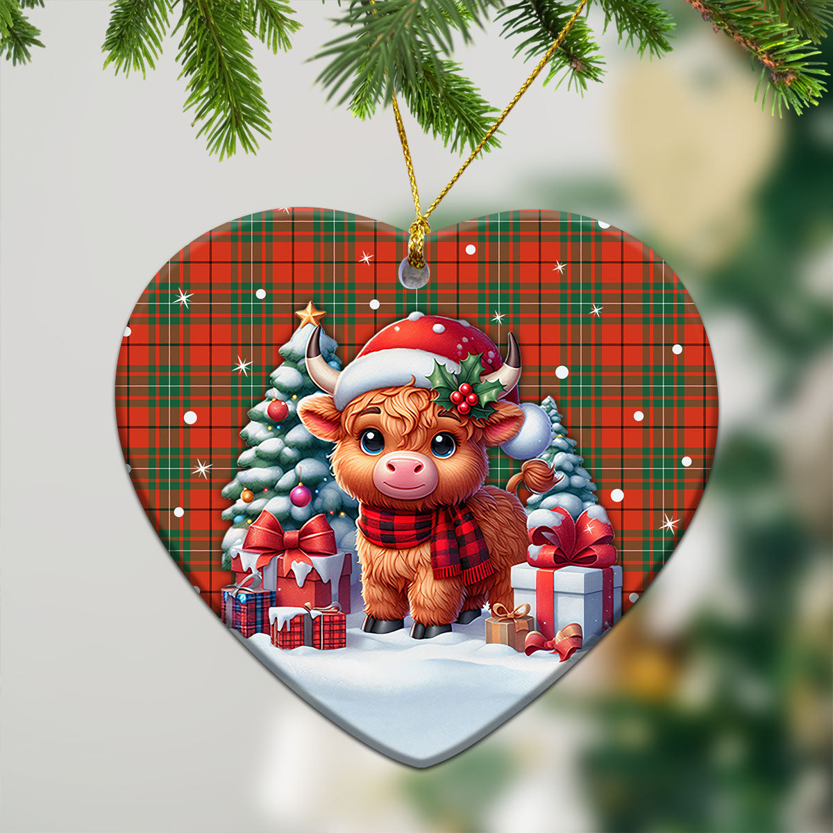 McAulay Ancient Tartan Christmas Ceramic Ornament - Highland Cow Winter Style