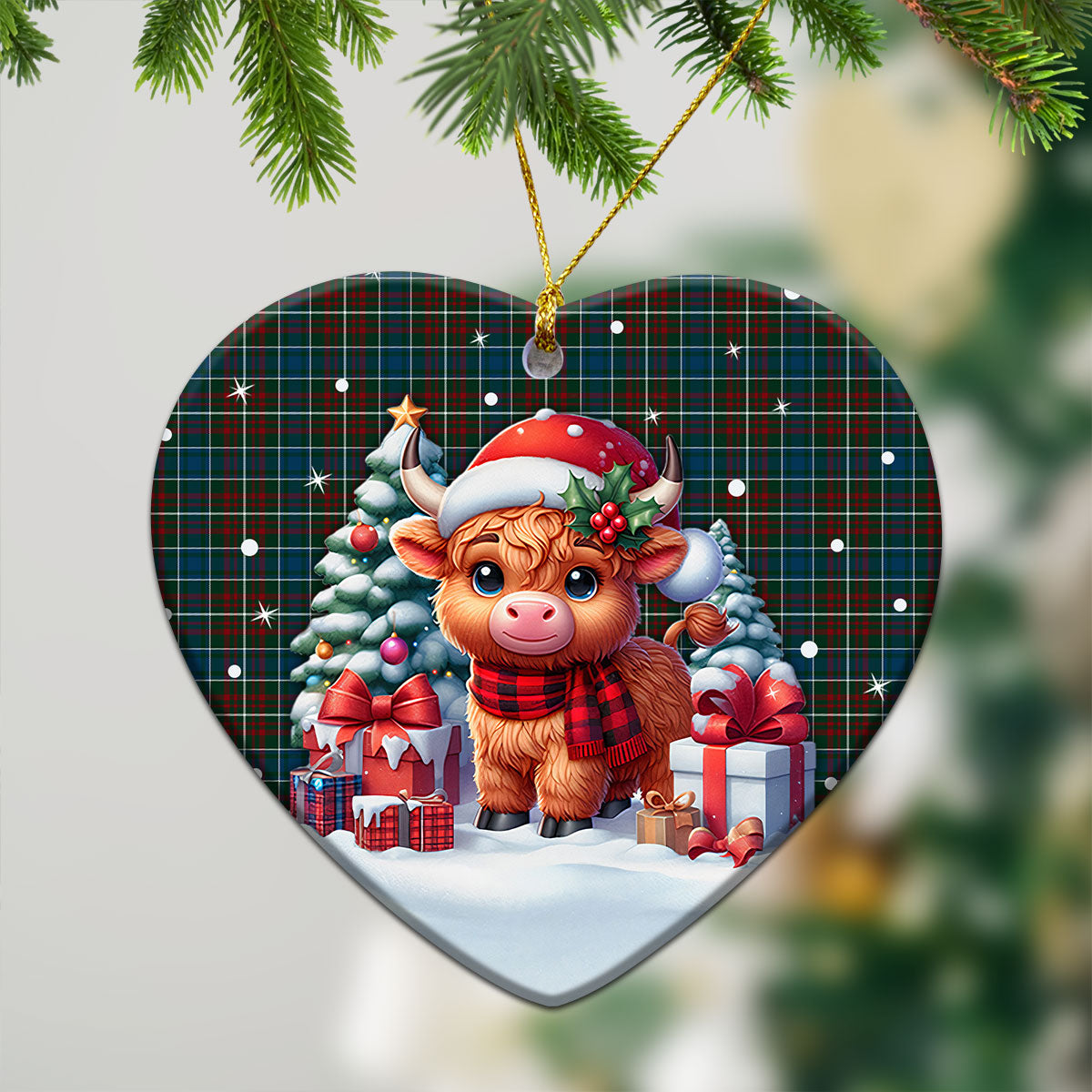 McConnell Tartan Christmas Ceramic Ornament - Highland Cow Winter Style