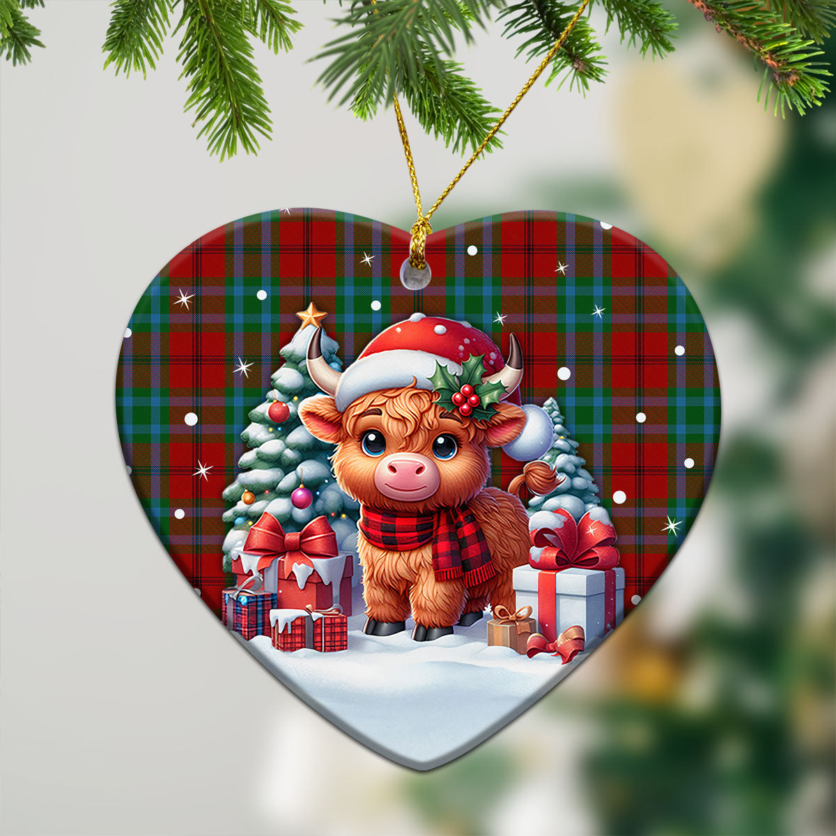 McCook Tartan Christmas Ceramic Ornament - Highland Cow Winter Style