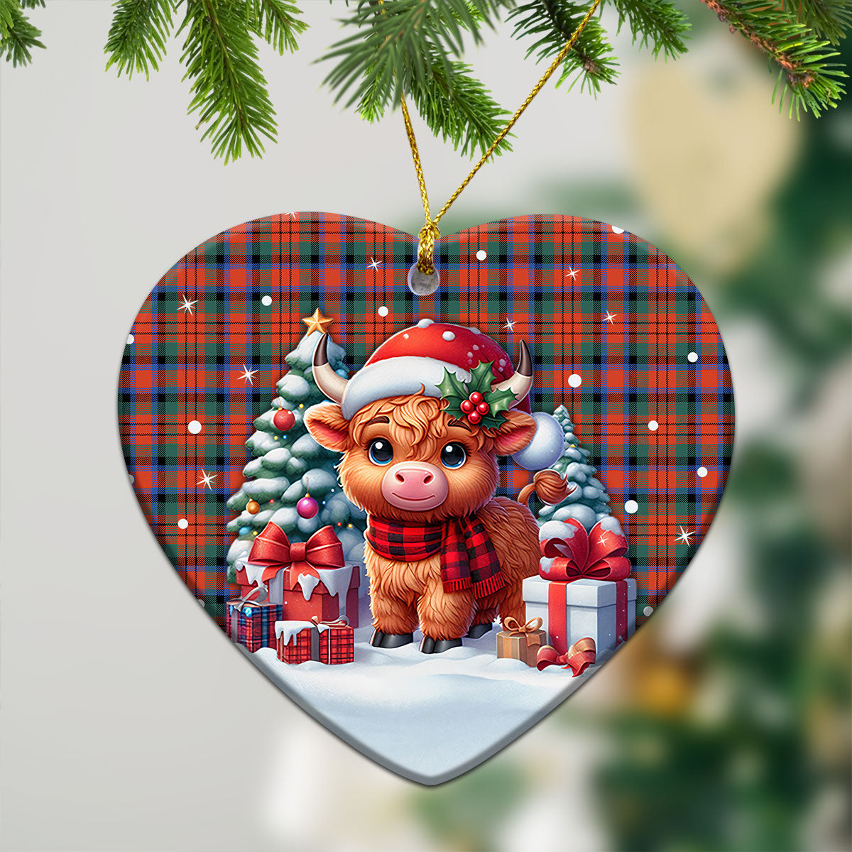 McDuff Ancient Tartan Christmas Ceramic Ornament - Highland Cow Winter Style