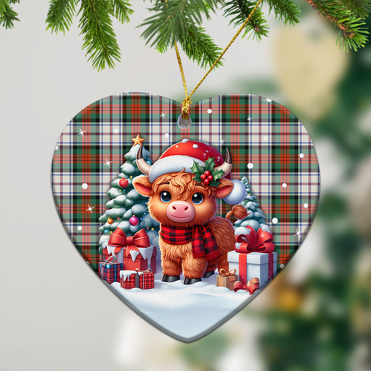 McDuff Dress Ancient Tartan Christmas Ceramic Ornament - Highland Cow Winter Style