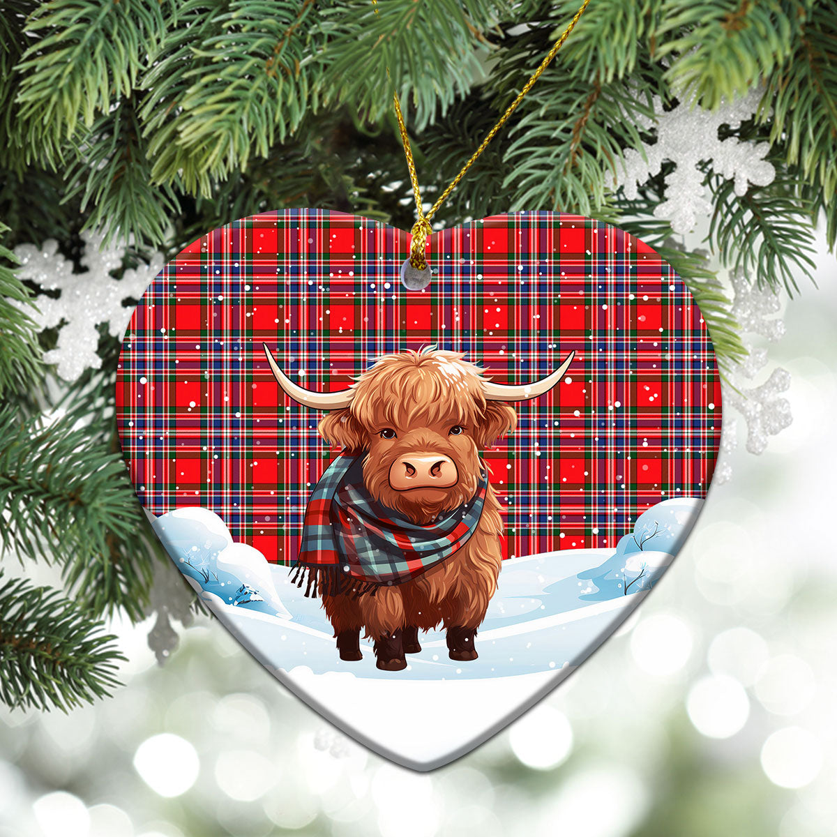 McFarlane Modern Tartan Christmas Ceramic Ornament - Highland Cows Snow Style