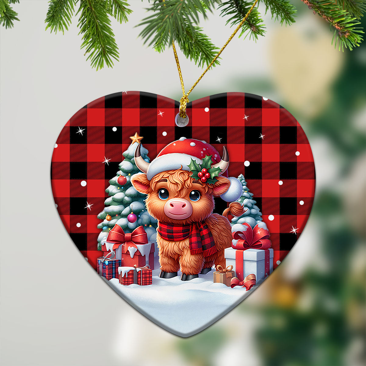 McGregor Rob Roy Modern Tartan Christmas Ceramic Ornament - Highland Cow Winter Style