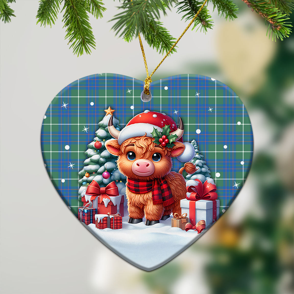 McIntyre Hunting Ancient Tartan Christmas Ceramic Ornament - Highland Cow Winter Style