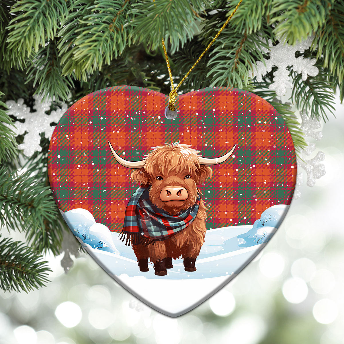 McNab Ancient Tartan Christmas Ceramic Ornament - Highland Cows Snow Style