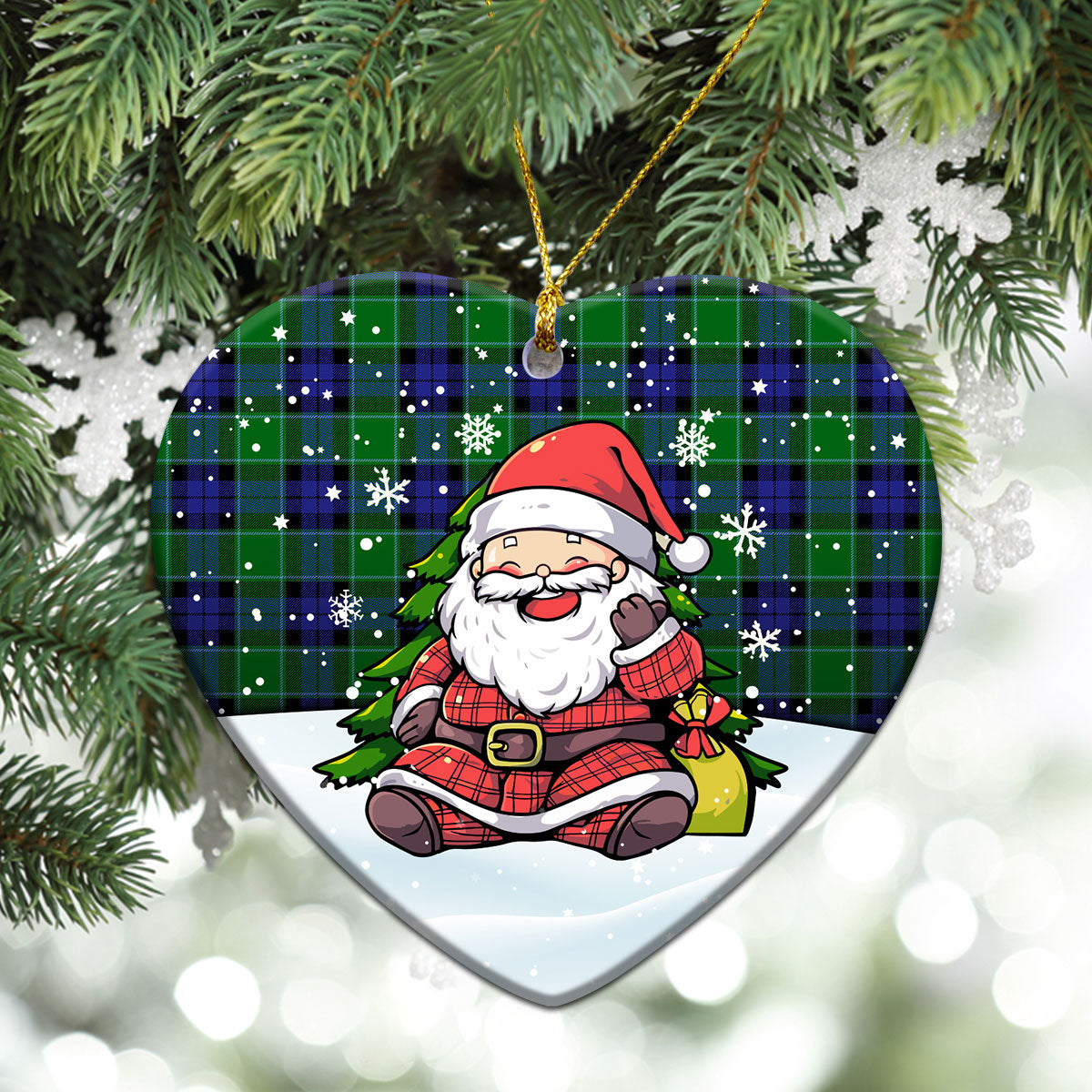 Monteith Tartan Christmas Ceramic Ornament - Scottish Santa Style