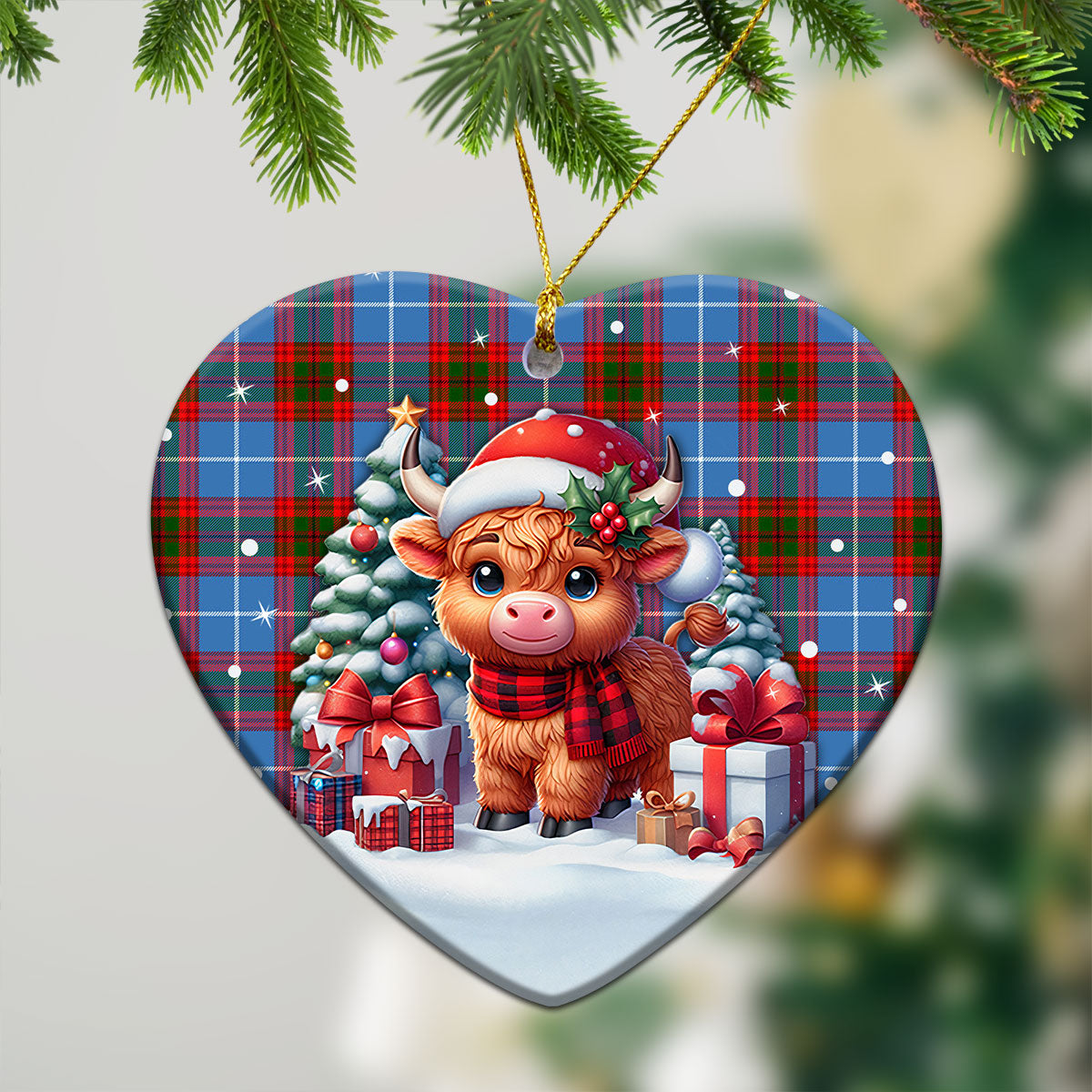 Newton Tartan Christmas Ceramic Ornament - Highland Cow Winter Style