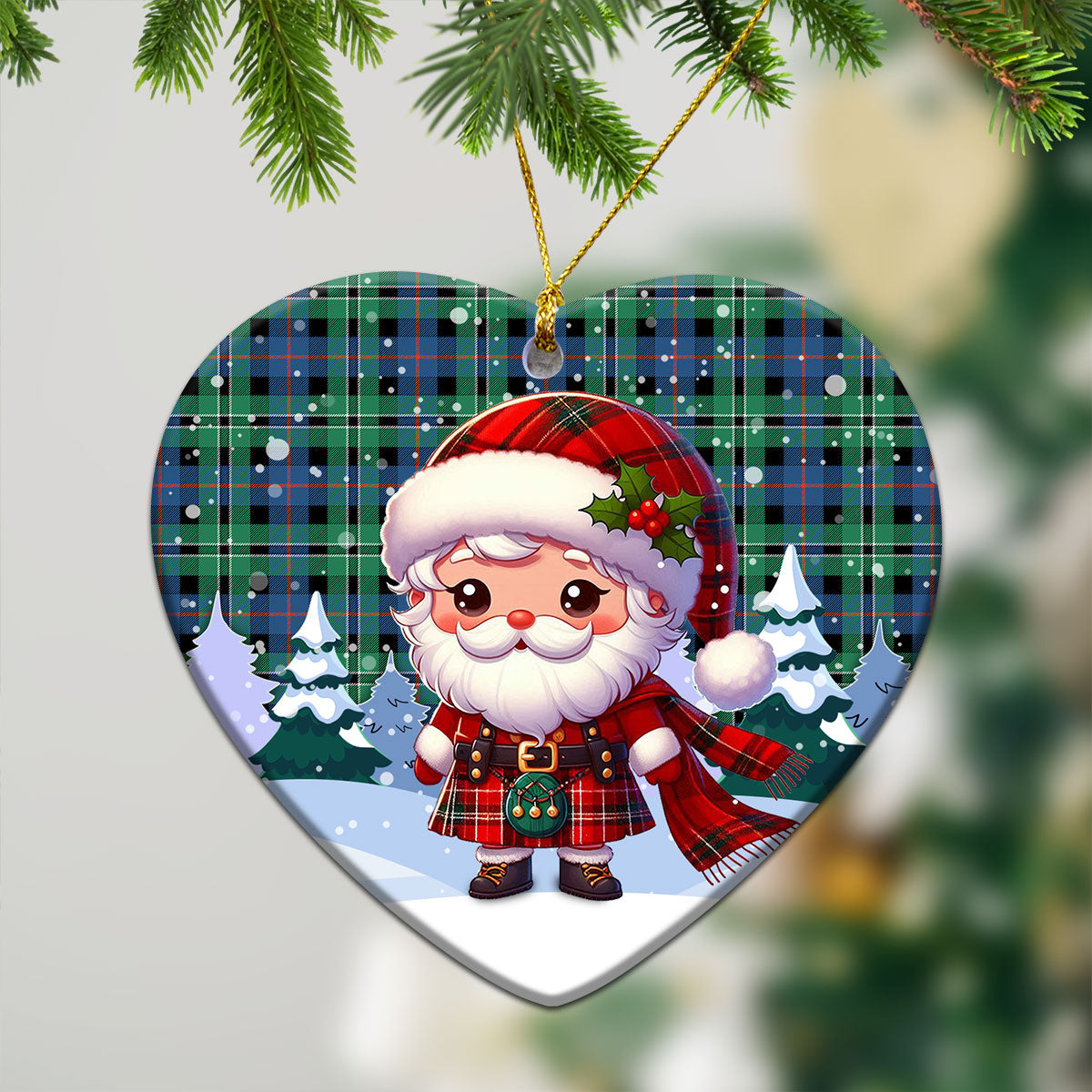 Rose Hunting Ancient Tartan Christmas Ceramic Ornament - Santa Claus In Kilt Style