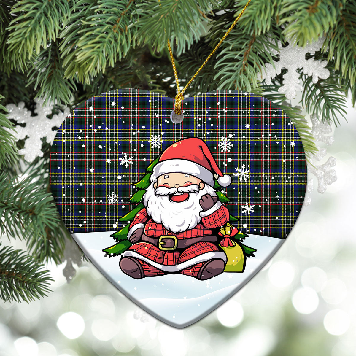 Scott Green Modern Tartan Christmas Ceramic Ornament - Scottish Santa Style