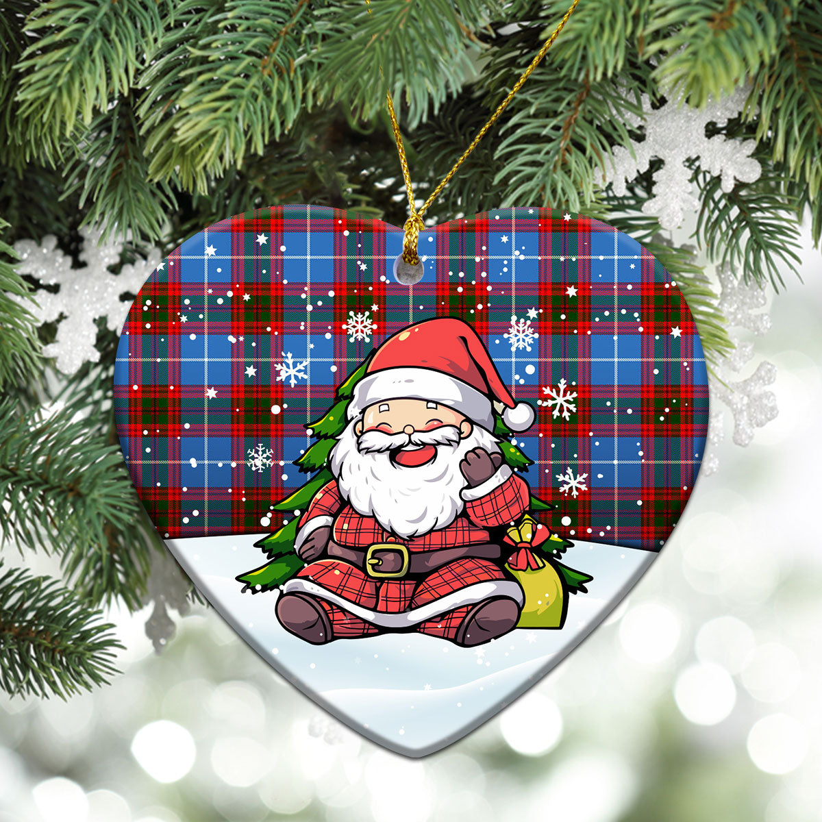 Trotter Tartan Christmas Ceramic Ornament - Scottish Santa Style